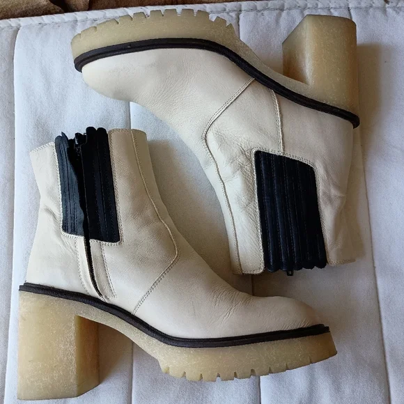 Free People Women's Leather Cream and Black Ankle Boots_41